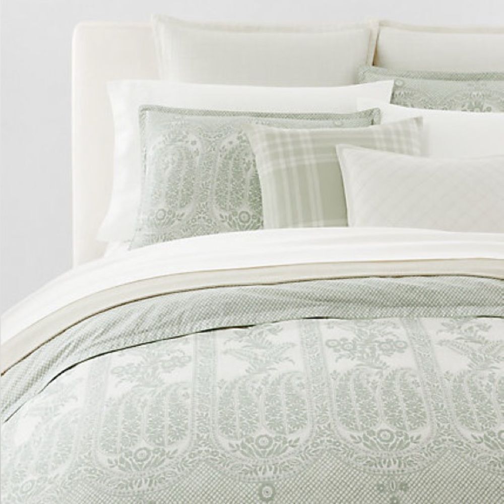 Ralph Lauren RL Linen Contrast Full-Queen Duvet Cover White, NWT